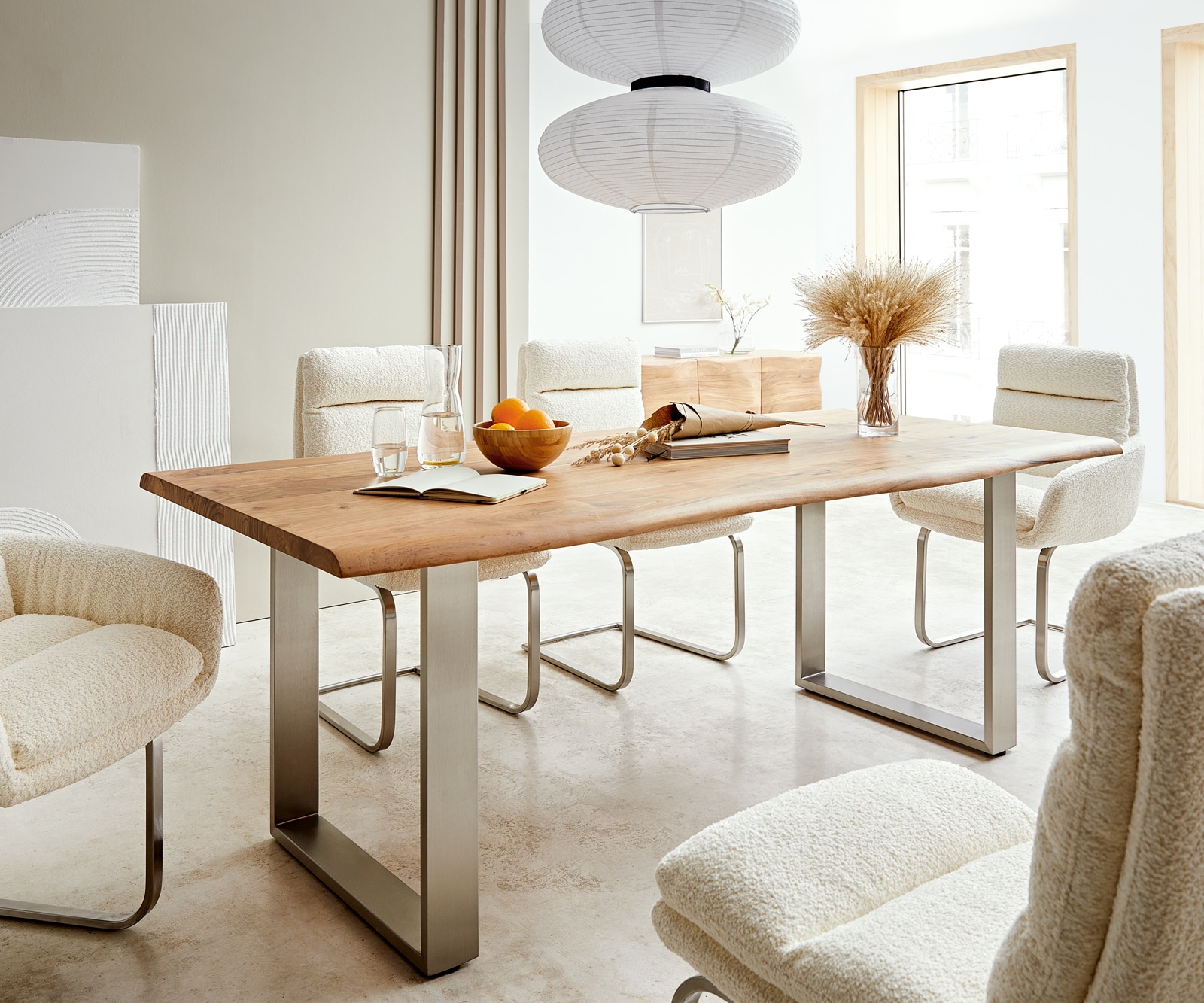 Маса 200x100 Акация Натурал Неръждаема стомана Тесен профил Edge Маса 200x100 Акация Натурал Неръждаема стомана Тесен профил Edge