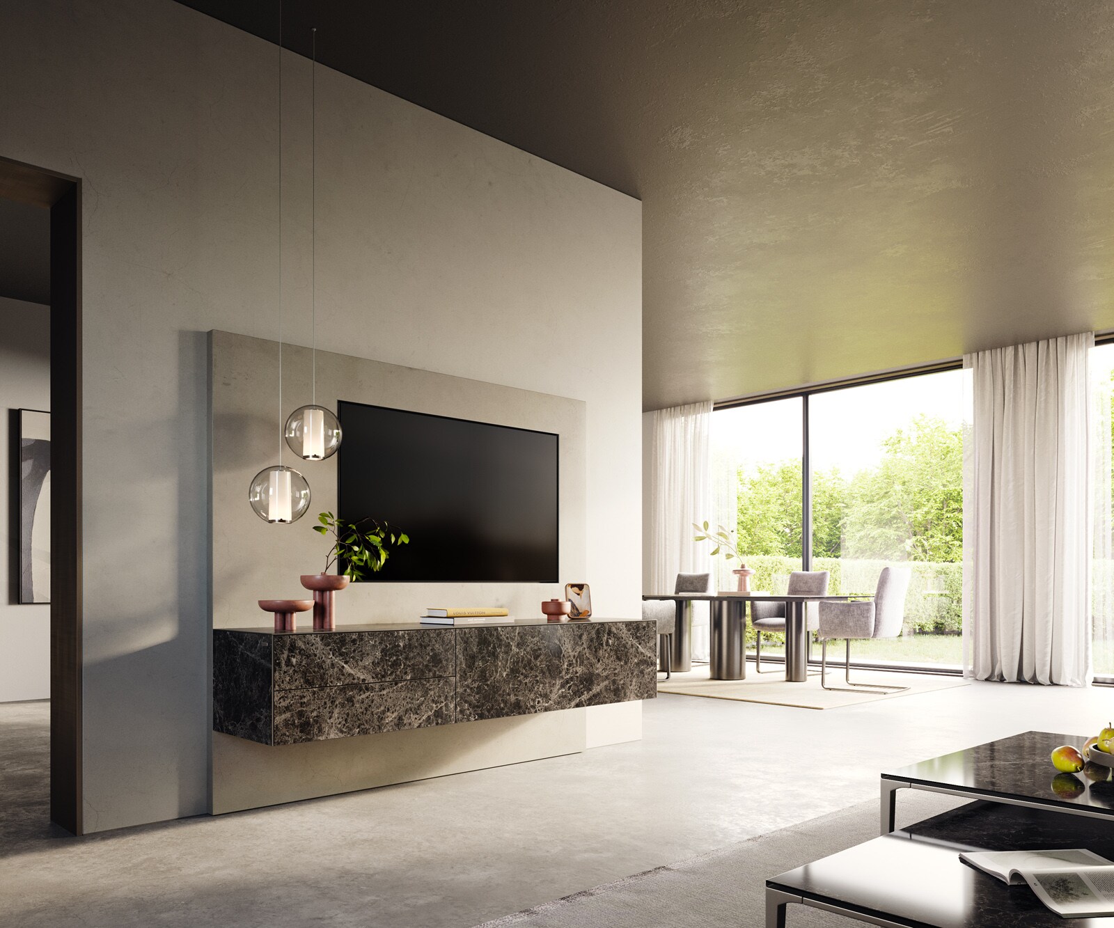 Стенен ТВ шкаф Cuor 180 см Керамика Laminam® Emperador Extra Lucidato Тъмно-кафяво 1 врата 2 чекмеджета  6