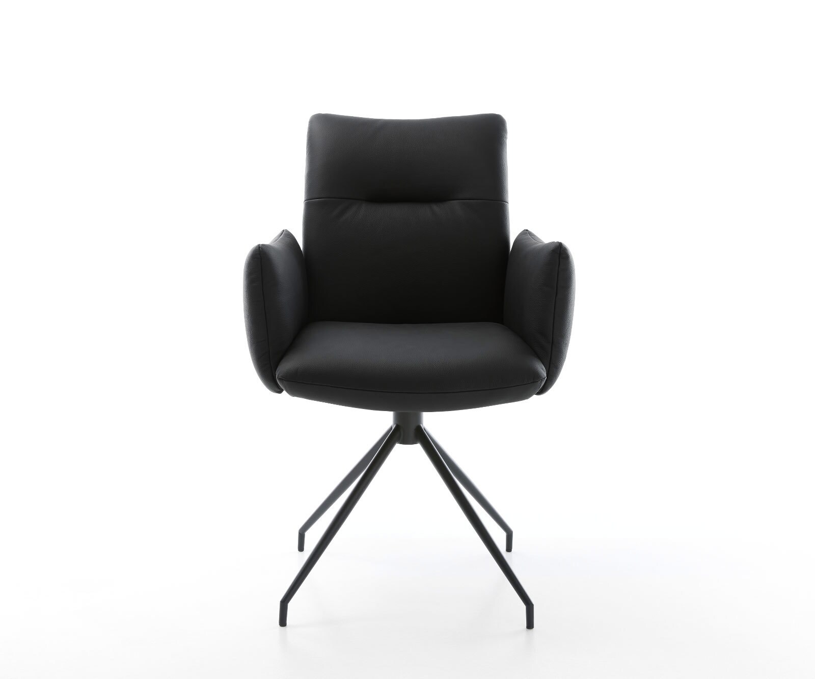 Врътящ се стол с подлакътници Естествена кожа Черен Конус крак кръгъл Черен 180° въртящ се Покет пружина Jova-Flex 2