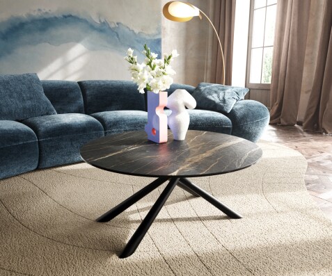 Масичка за кафе Edge Round 90x90 cm Ceramic Laminam® Noir Desir Brown Sarity Metal Black