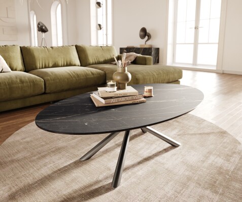 Масичка за кафе Edge Oval 140x80 cm керамика Laminam® Noir Desir Brown Sarity матирана неръждаема стомана