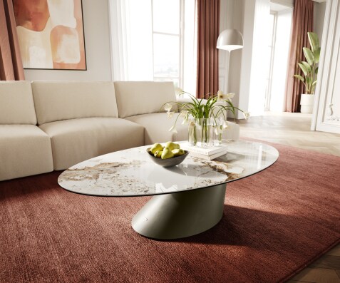 Масичка за кафе Edge Oval 140x80 cm керамика Minas Melange Conis метален ефект покритие титан