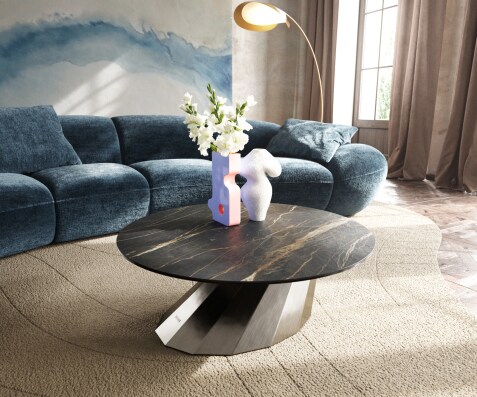 Холна маса Edge Round 90x90 см, Керамика Laminam® Noir Desir Brown, основа Parabi от матирана неръждаема стомана