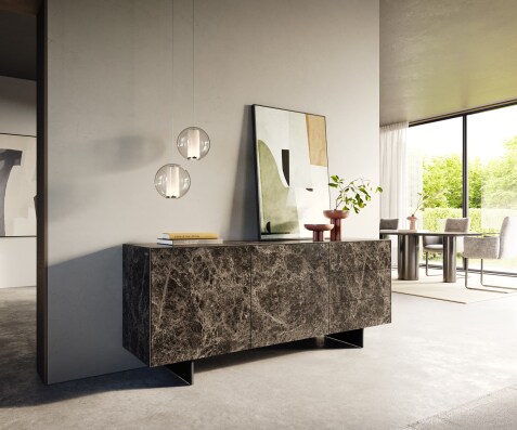 Бюфет Cuor 180 см Керамика Laminam® Emperador Extra Lucidato Тъмно кафяво 2 врати 3 чекмеджета Основа Метал Черен