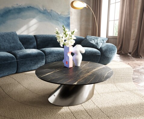 Холна маса Edge 90x90 см, Керамика Laminam® Noir Desir Brown, Основа Conis от матирана неръждаема стомана