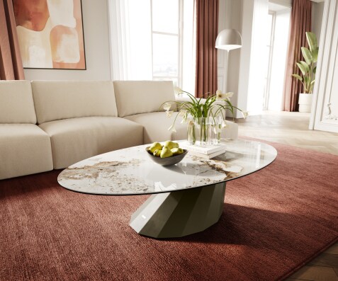 Масичка за кафе Edge Oval 140x80 cm керамика Minas Melange Parabi метален ефект покритие титан