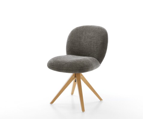 Въртящ се стол Nube-Flex Bouclé Soft, цвят „кал“, дървена рамка с изчистени линии, естествен цвят, завъртащ се на 180°, с джобни пружини