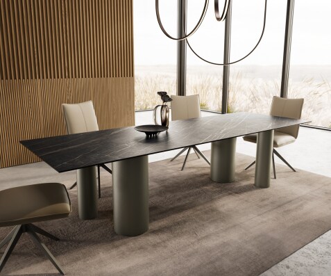 Трапезна маса Edge 300x100, керамика Laminam „®“, Noir Desir, кафяво Pilier, метал с ефектно покритие „Титан“